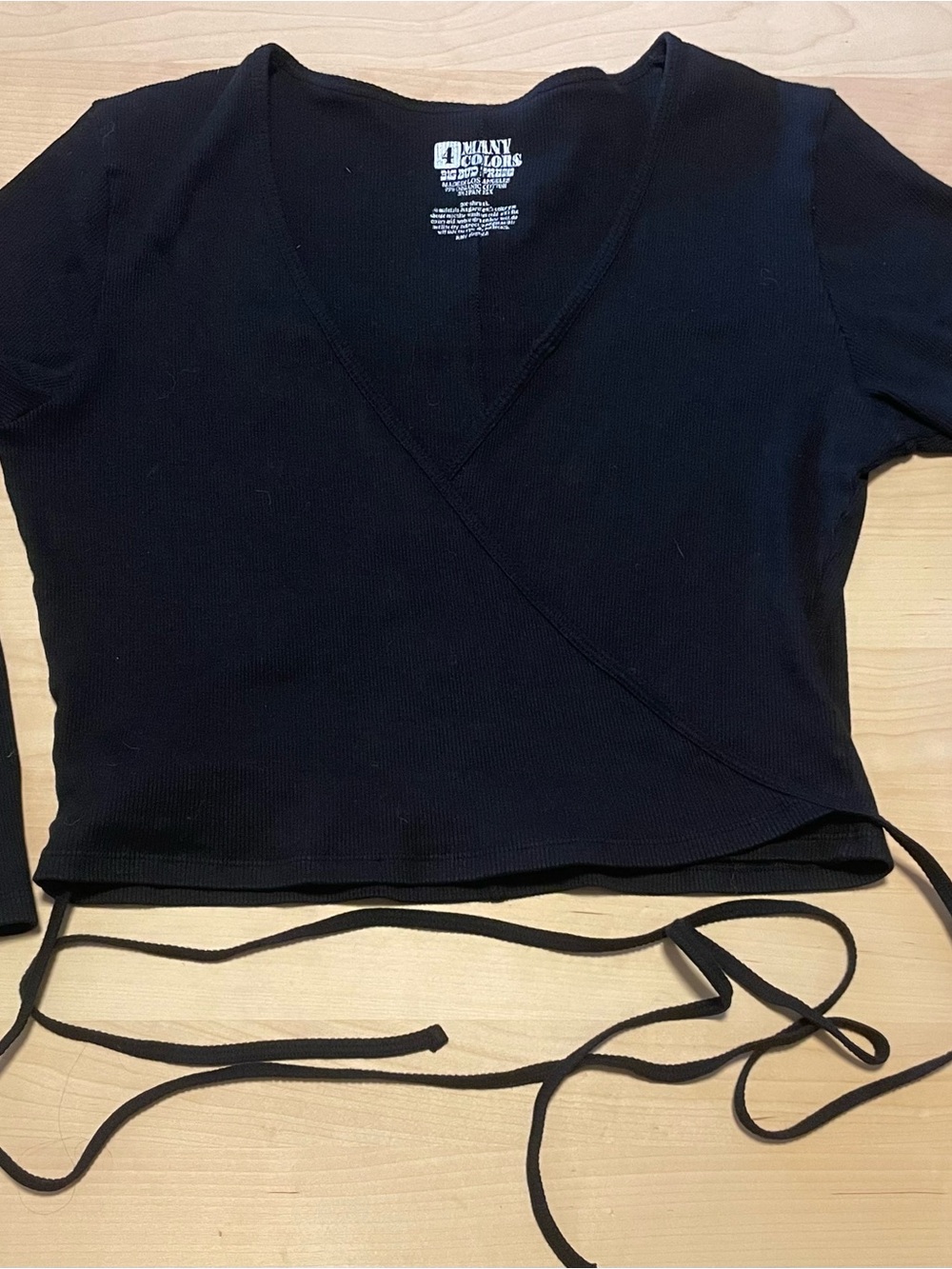 Big Bud Press Black Wrap Tie-Front Long Sleeve Top